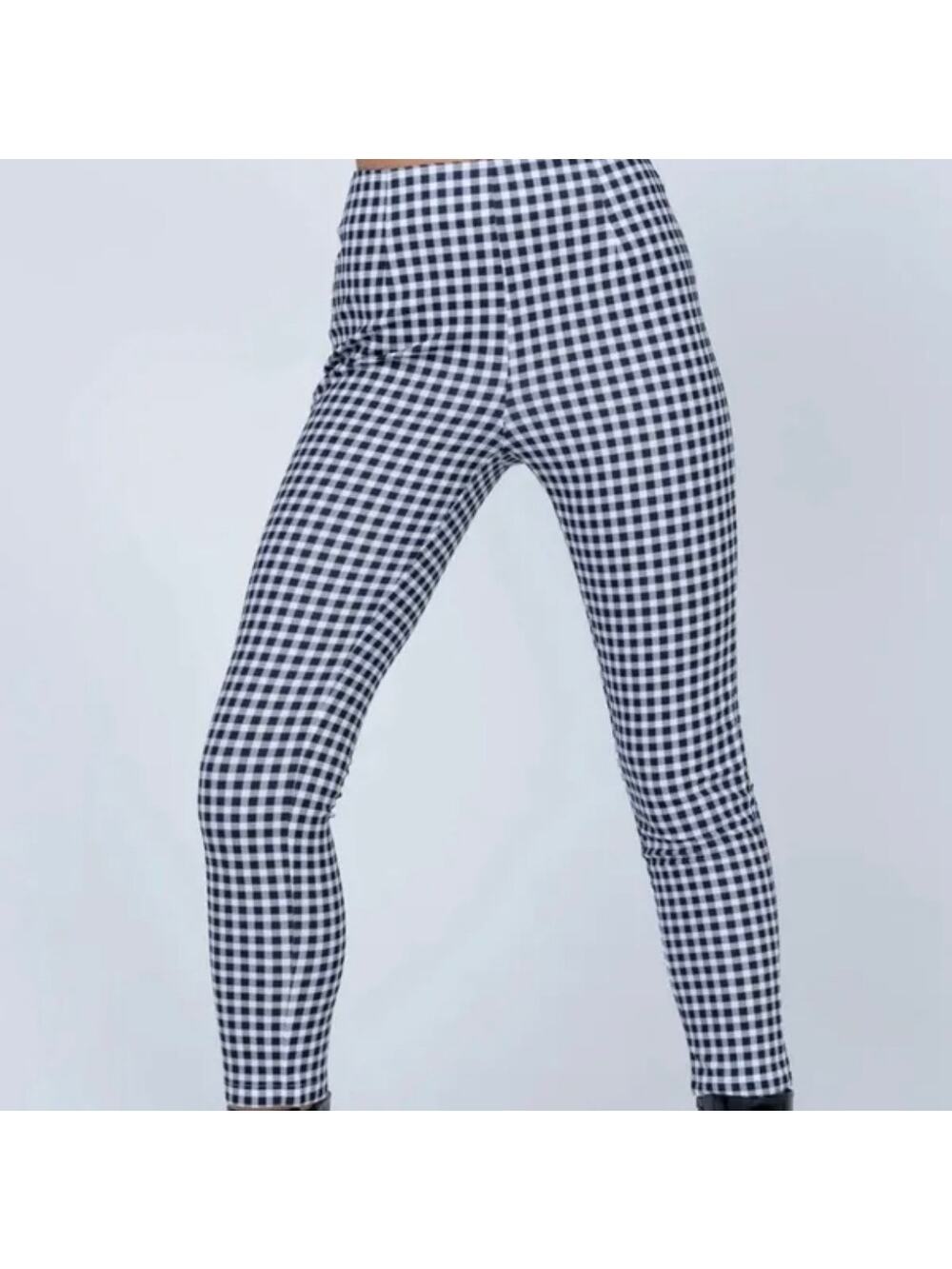 Princess Polly Iggy Gingham Pants Zip Up Back Zipper black white preppy skinny 2